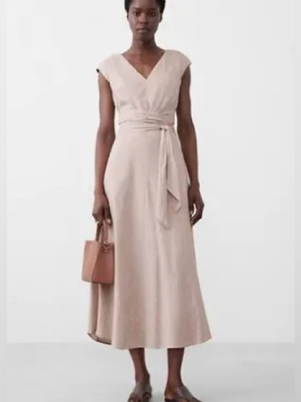 Banana Republic Neutral Taupe V-Neck Tie-Waist Midi Dress